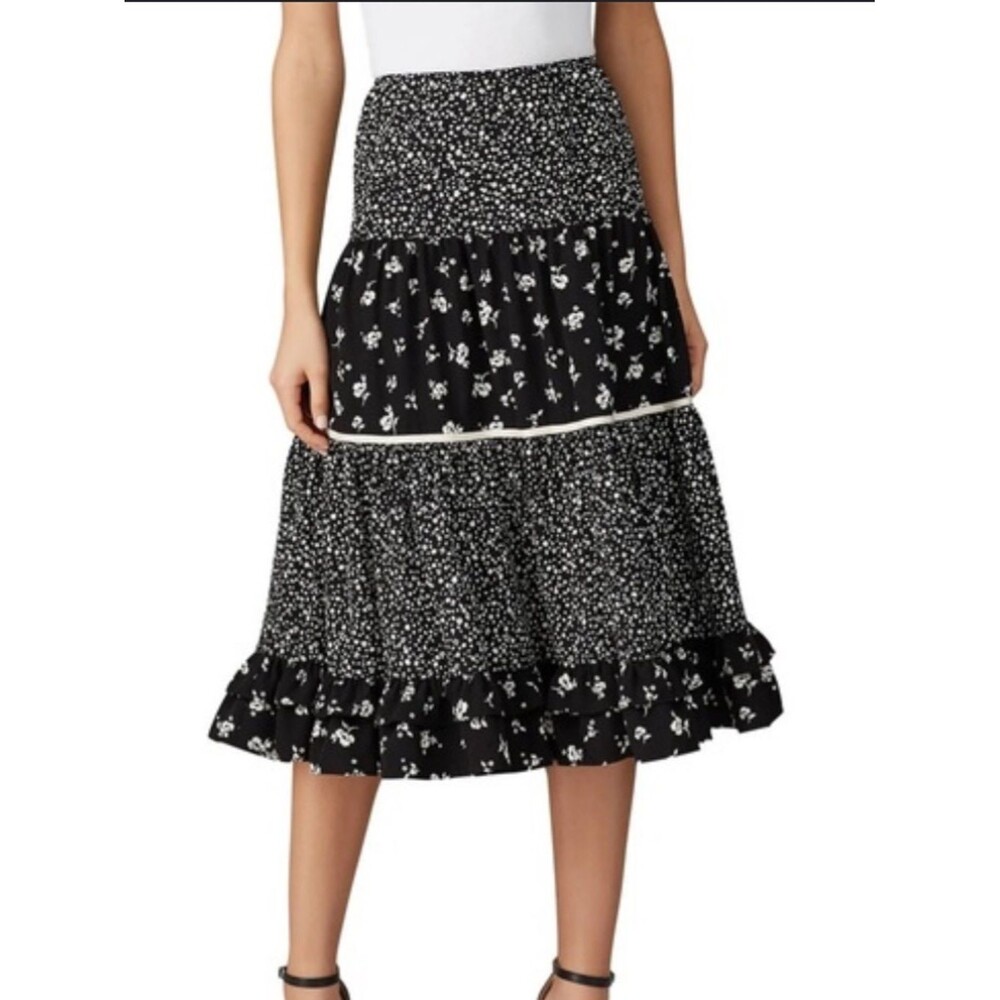 Sweet Baby Jaime XL black & white floral multi tiered skirt elastic waist RTR